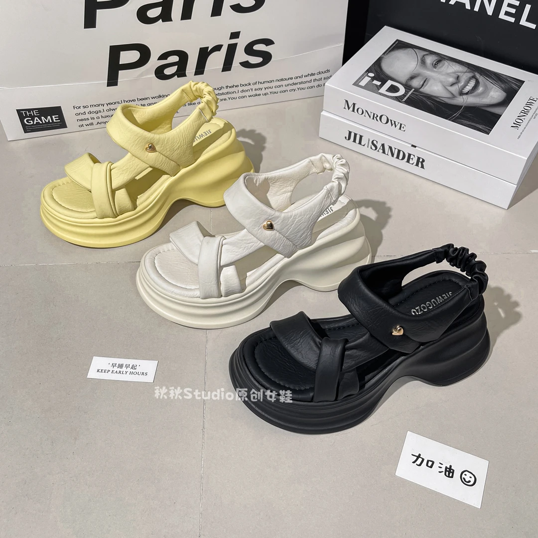 【雯雯】踩屎感厚底凉鞋女款鞋子2025夏增高时尚不累脚百搭罗马鞋