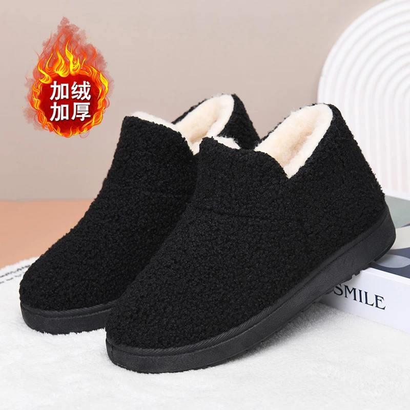 2025冬季加绒保暖棉鞋舒适雪地靴一脚蹬懒人平底百搭时尚妈妈鞋