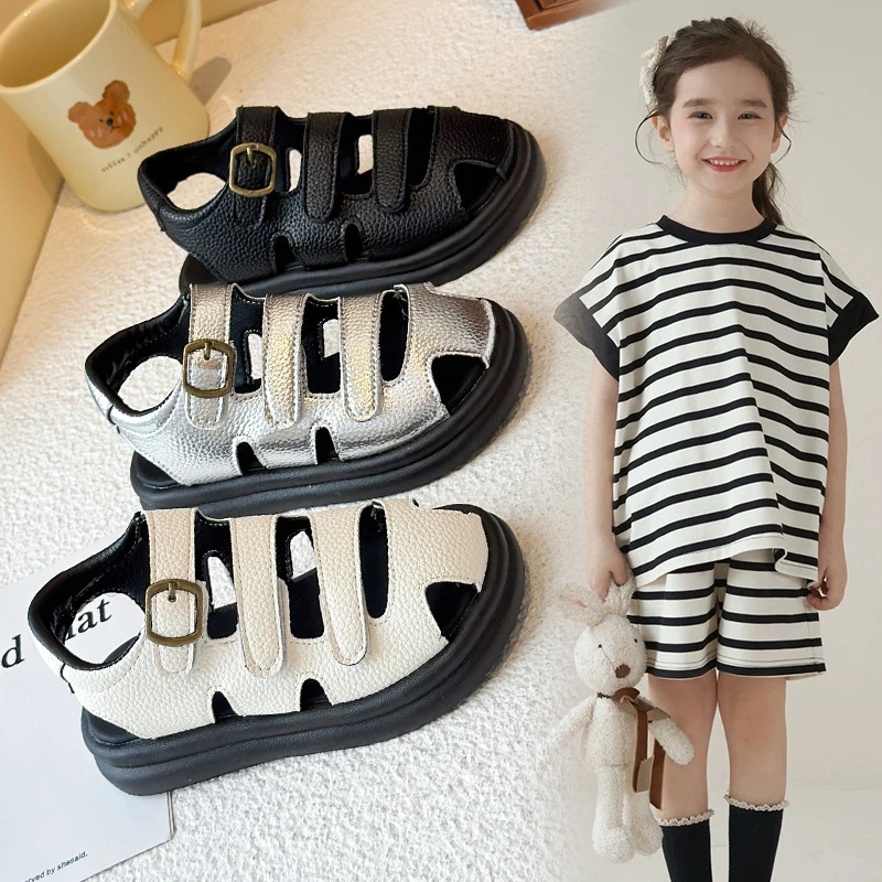 夏季女童罗马凉鞋2025新款女宝包头沙滩鞋软底防滑透气6638