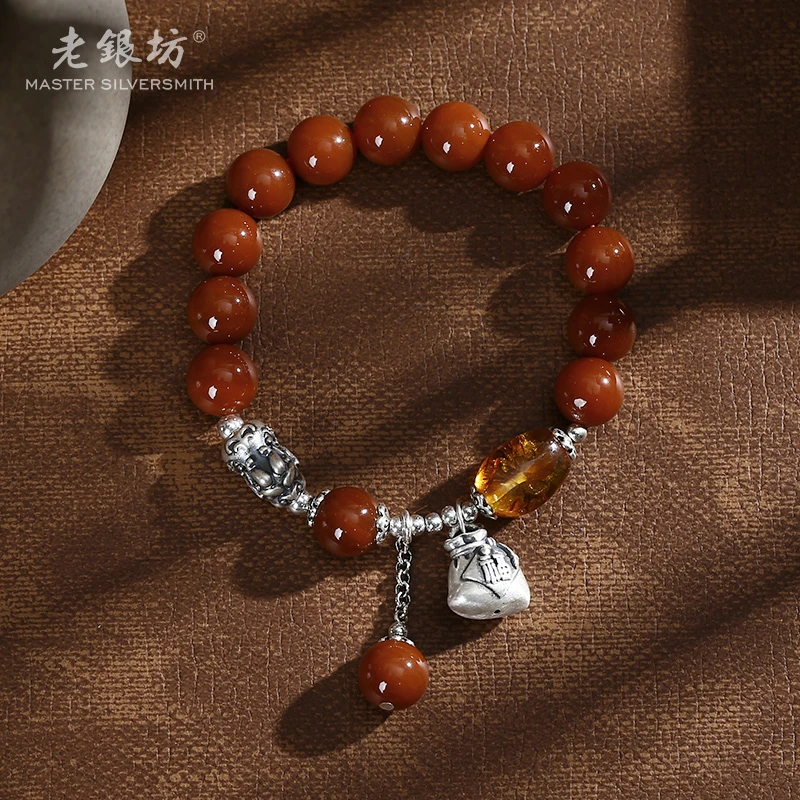 s925银玛瑙貔貅福袋手串 0035712