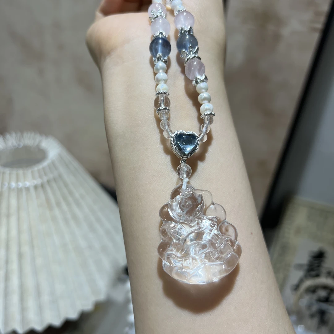 【月月家】AH016天然白水晶九尾狐毛衣链