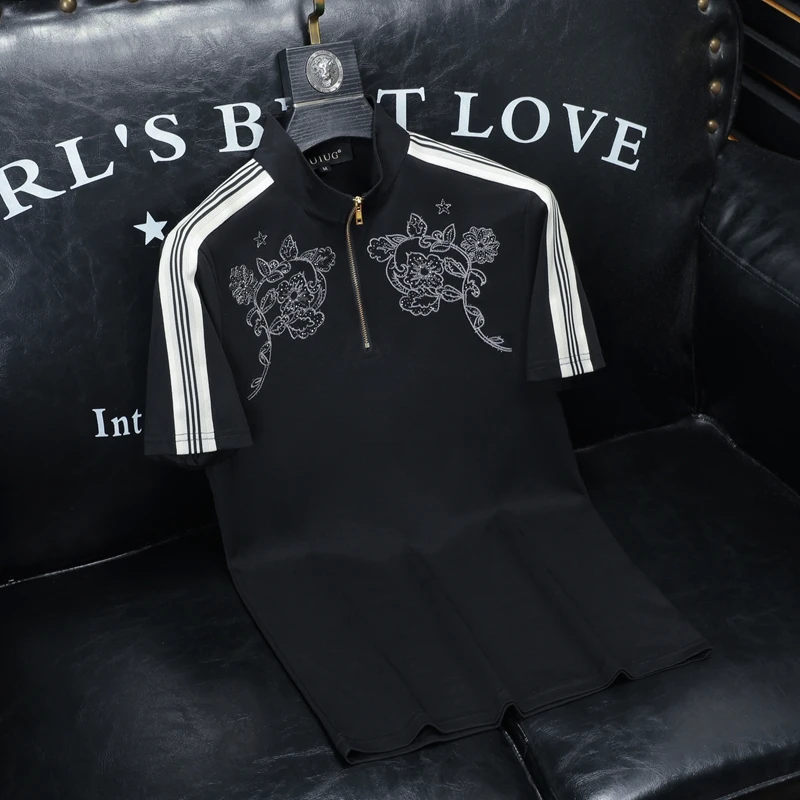 2025夏季新款 IUIUG欧货时尚潮流丝光棉花朵短袖t恤男