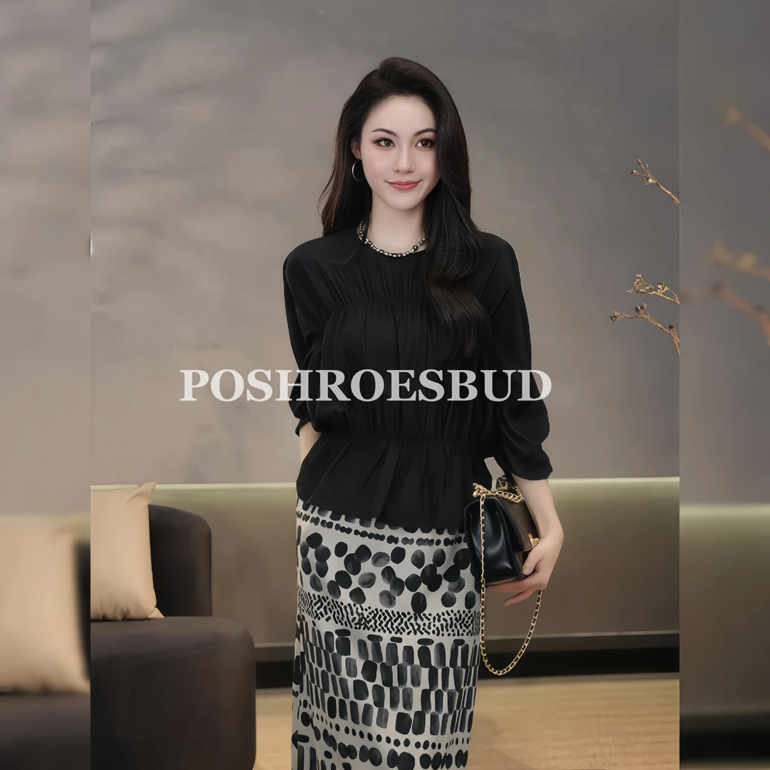 POSHROSEBUD【醋酸上衣】褶皱宽松显瘦百搭气质显瘦女装衬衫-LT0270