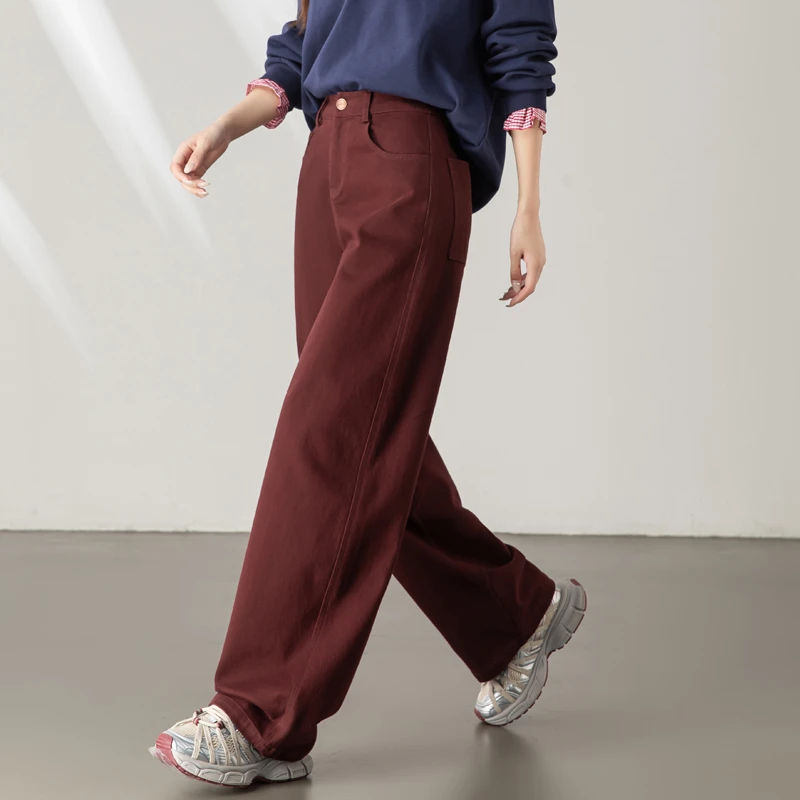 葡萄酒红休闲裤女2025春秋季爆款网红时尚炸街新款女装弯刀裤子女