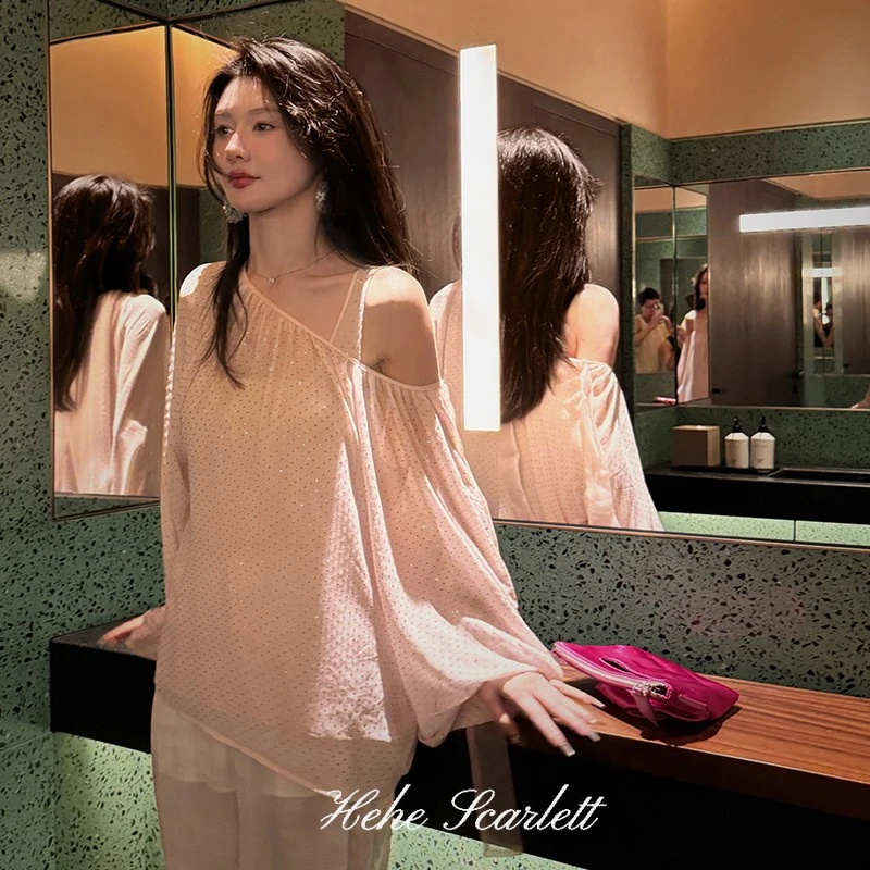 【5月第三期】你的呵呵 满天星烫钻蝴蝶结薄纱飘带防晒长袖衬衫上衣