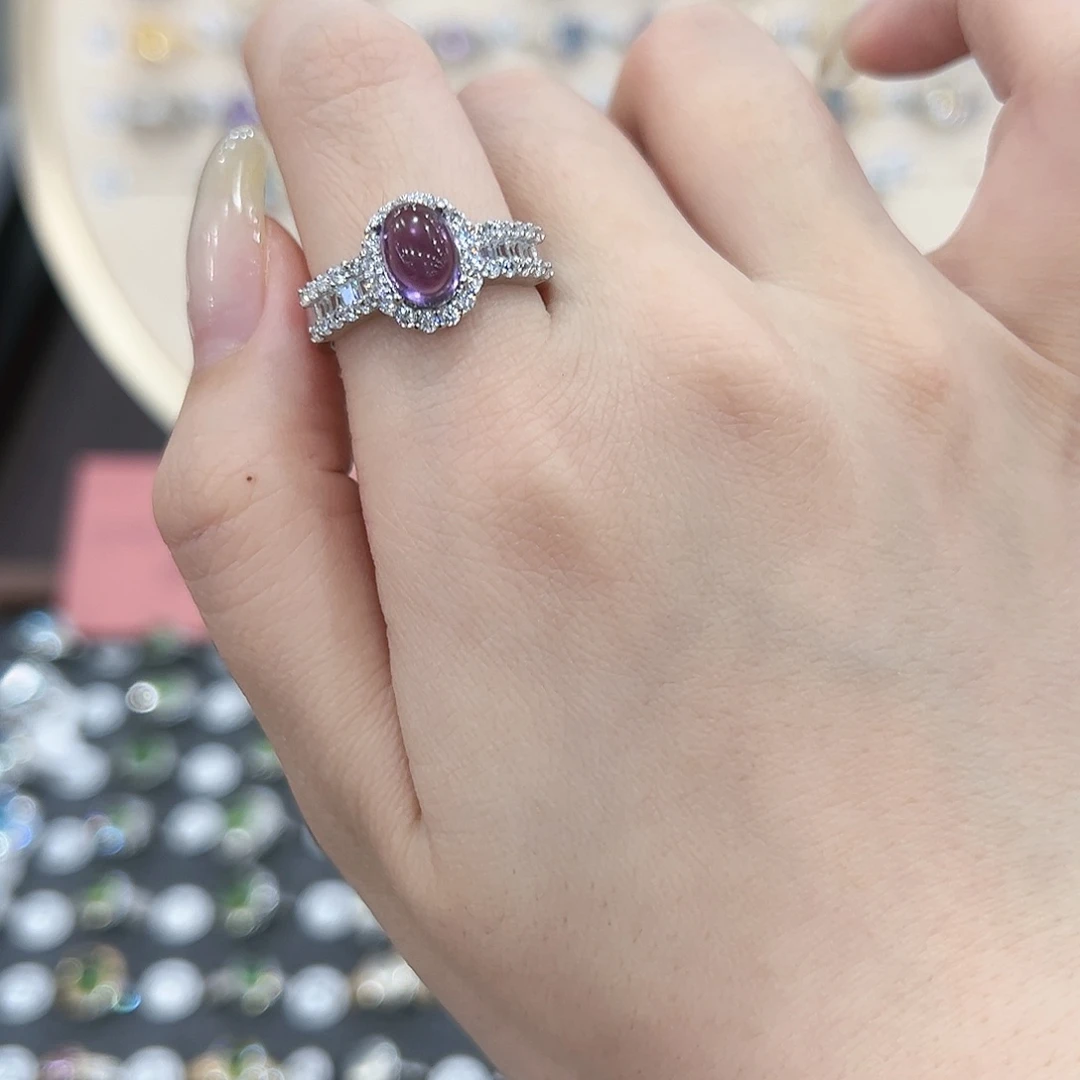 蛇纹石玉戒指银S925镶嵌清*