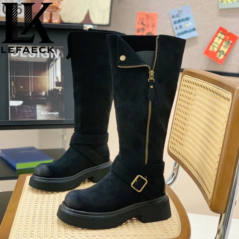 【LF&CK专柜正品】小众设计款绒面长靴冬季超火西部靴复古做旧擦