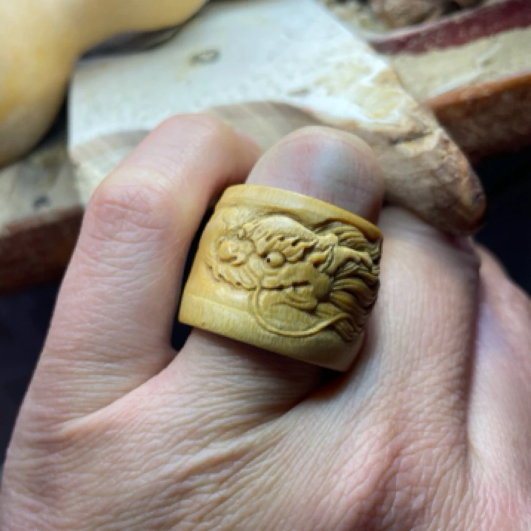 实心玉竹手工雕刻祥龙指环