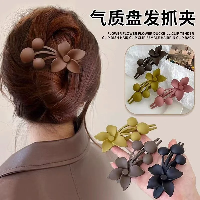 紫荆花头发夹子气质花朵盘发抓夹女水钻磨砂夹子后脑勺鸭嘴夹新款
