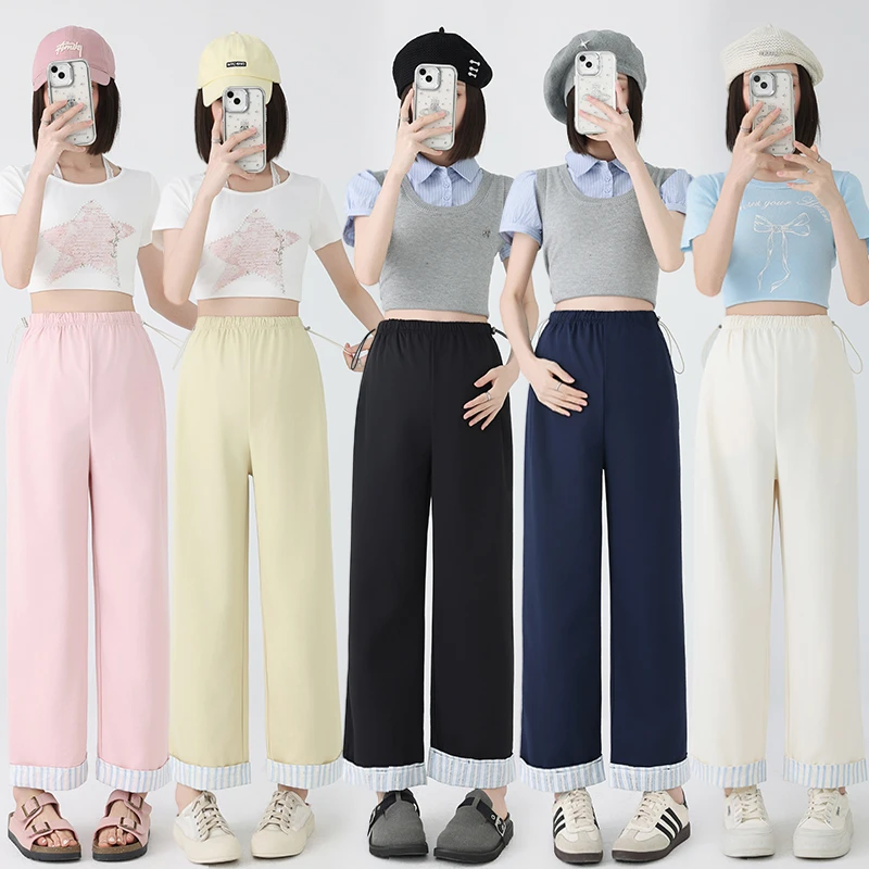 孕妇九分裤夏季薄款外穿速干冰丝阔腿裤无托腹孕妇休闲裤小个子