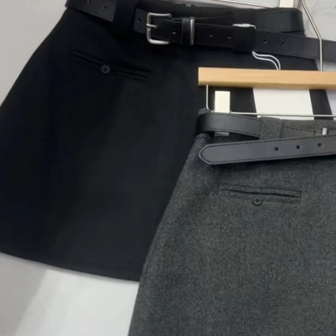 秋冬加厚高腰显瘦百搭毛呢A字防走光半身短裙女