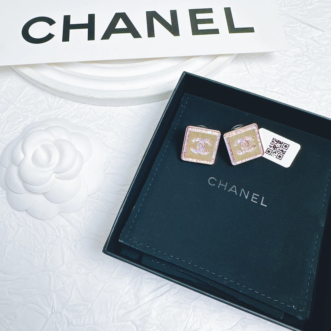 95新 Chanel/香奈儿 柚礼中古/香奈儿粉色芭比方形耳钉LZ412209