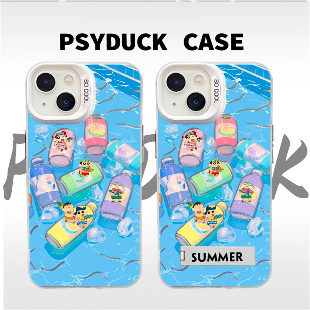适用苹果华为一加小米夏日饮料春日部彩银白底卡通动漫防摔手机壳