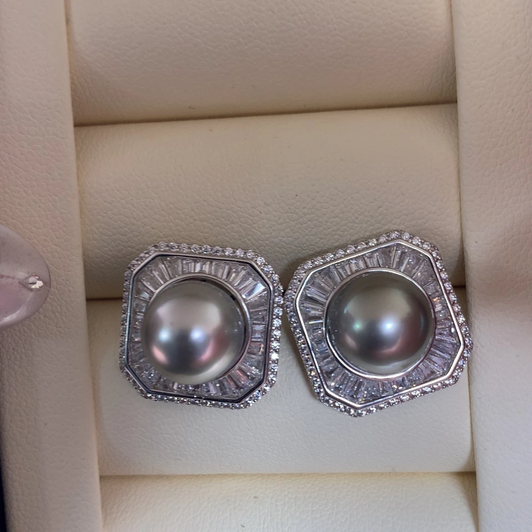 银S925镶嵌耳饰海水珍珠