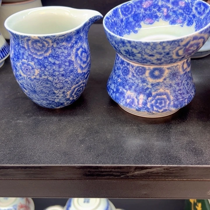 瓷片白青花万花茶漏➕公道杯全品
