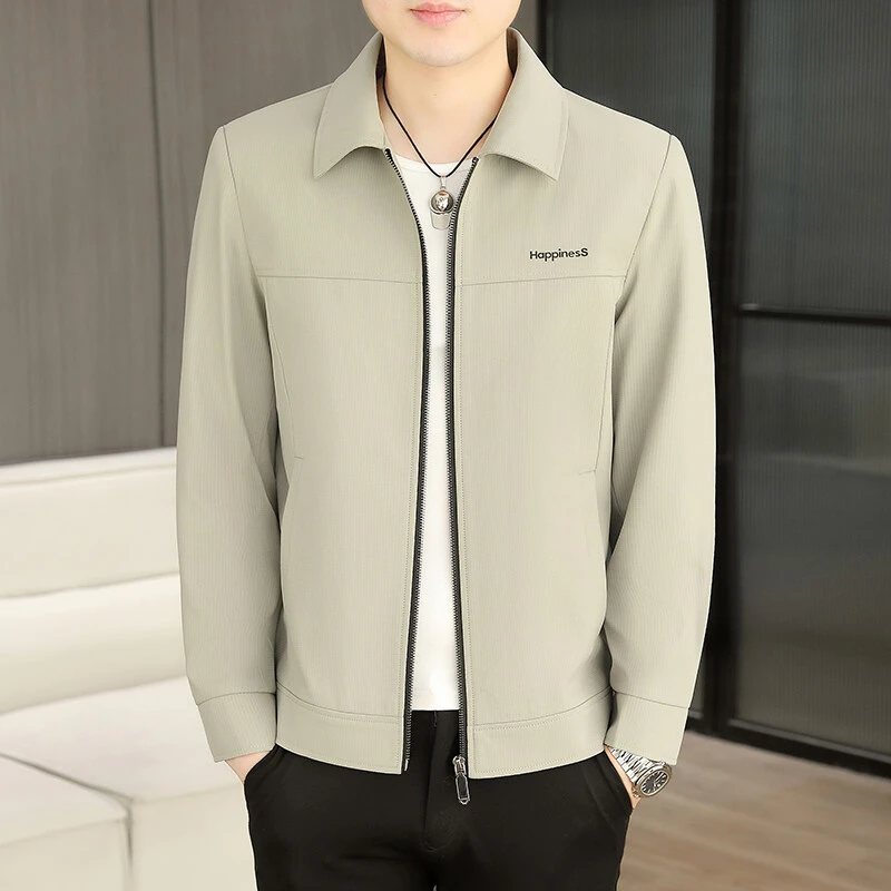 2025新款翻领夹克男士休闲百搭青年帅气外套潮流上衣服拉链衫