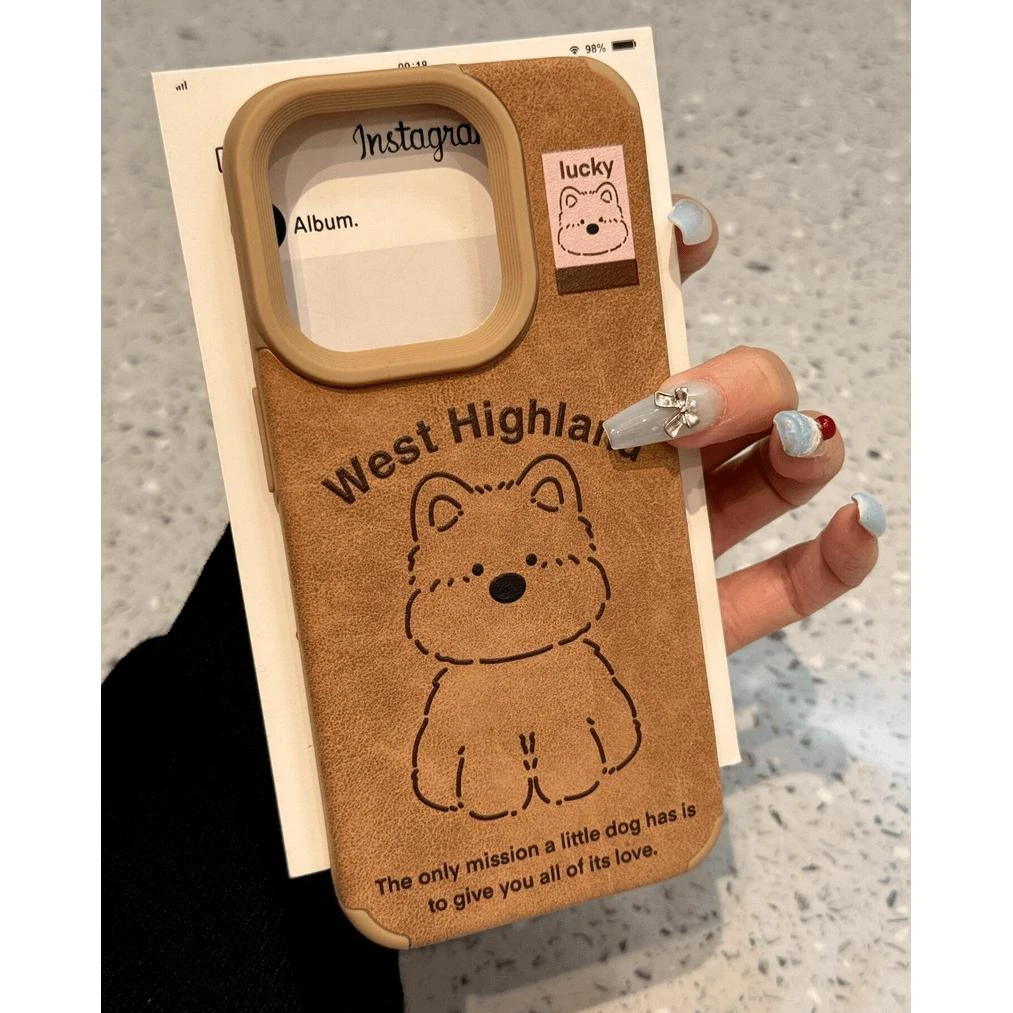 奥菲顿可爱西高地适用iPhone17大孔翻毛皮手机壳华为vivo小米oppo