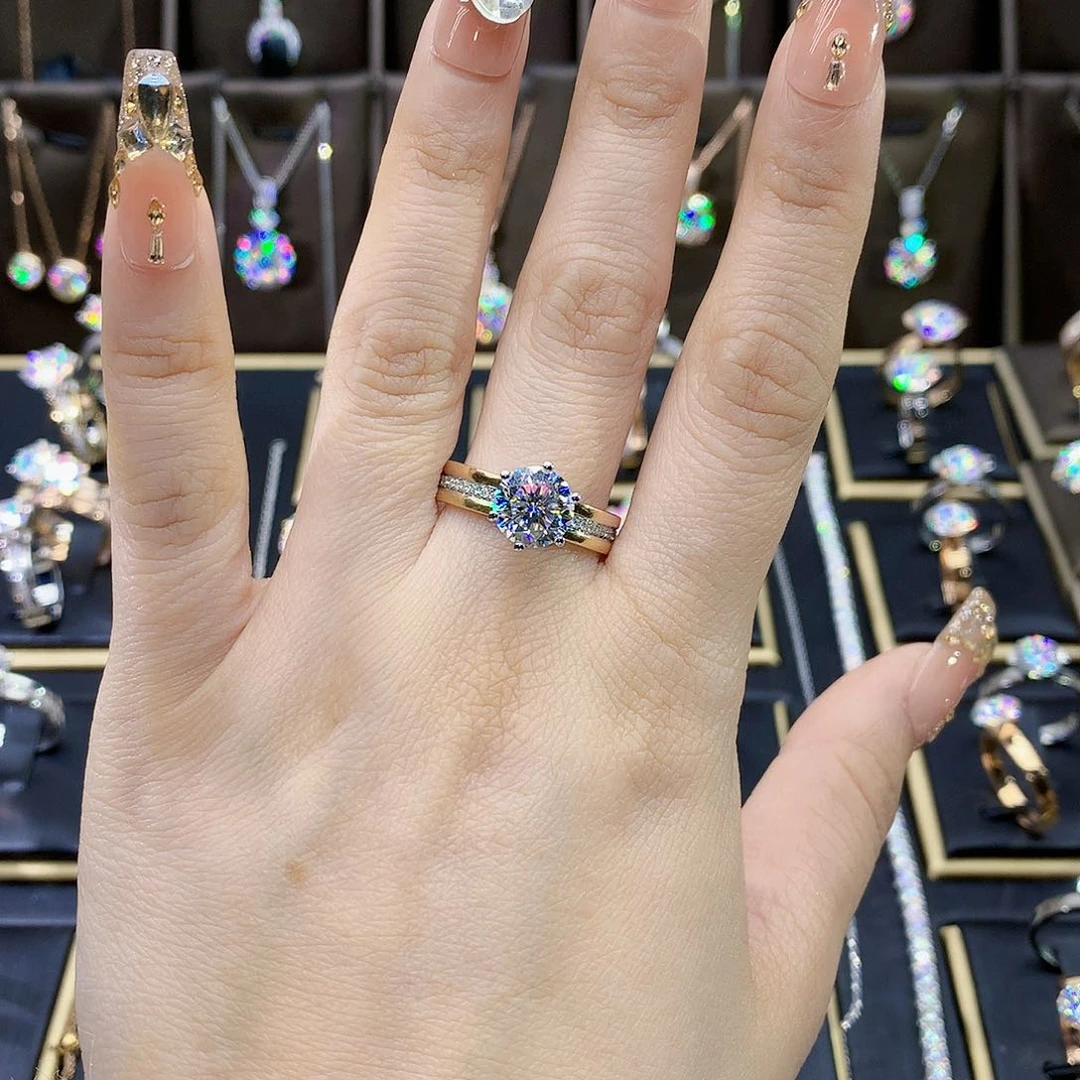 合成碳硅石（莫桑石）戒指/指环18K金镶嵌欣