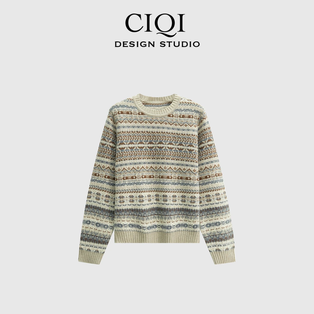 CIQI STUDIO 冬日帕迪恩时尚套头费尔岛嵌花撞色针织衫