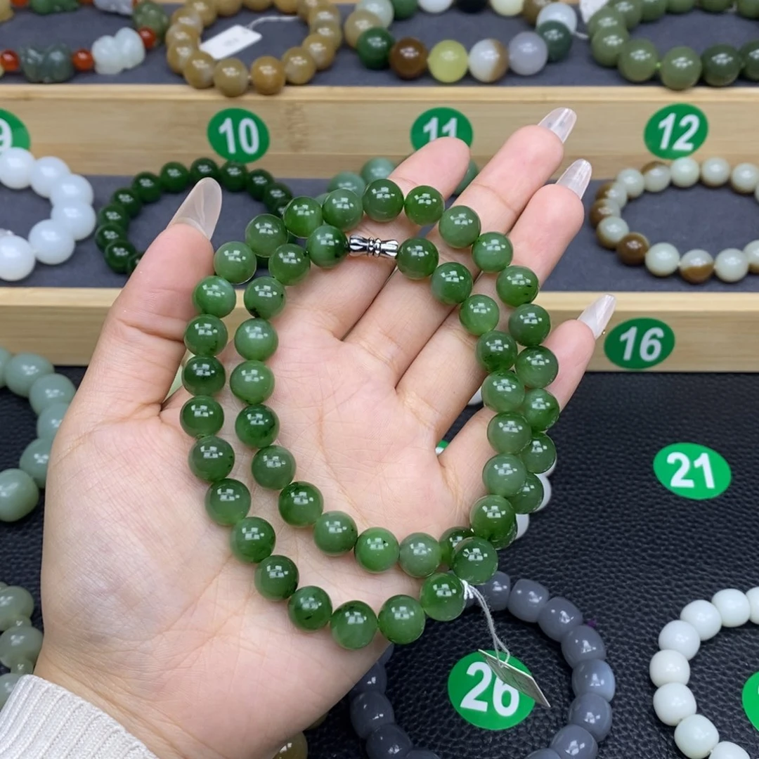 和田玉手链未镶嵌碧玉妈妈链10mm