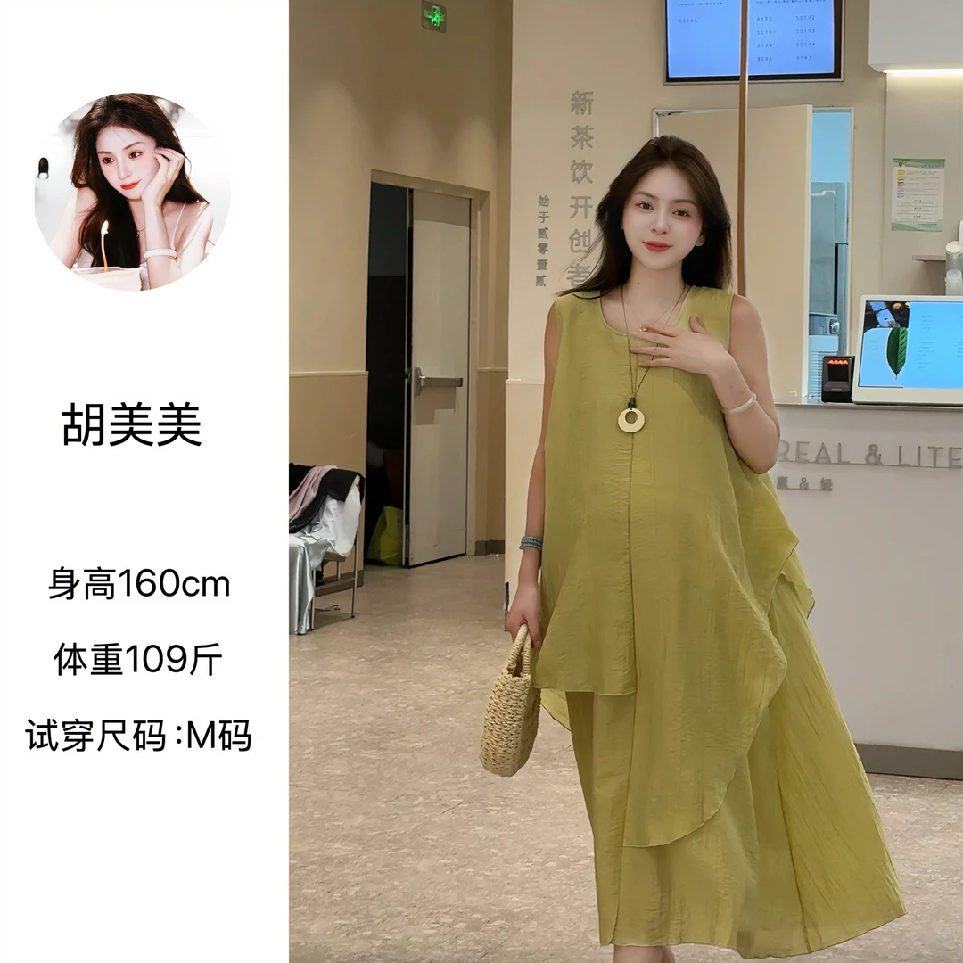 2025年新款韩版孕妇连衣裙2025孕妇装大码中长款高级感层次仙女裙