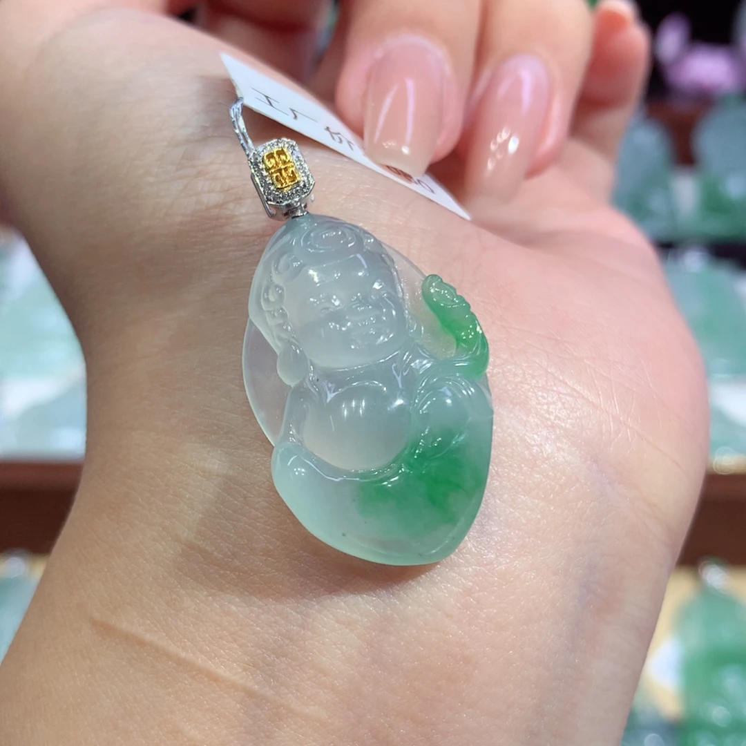 翡翠18K金镶嵌吊坠(不含链)