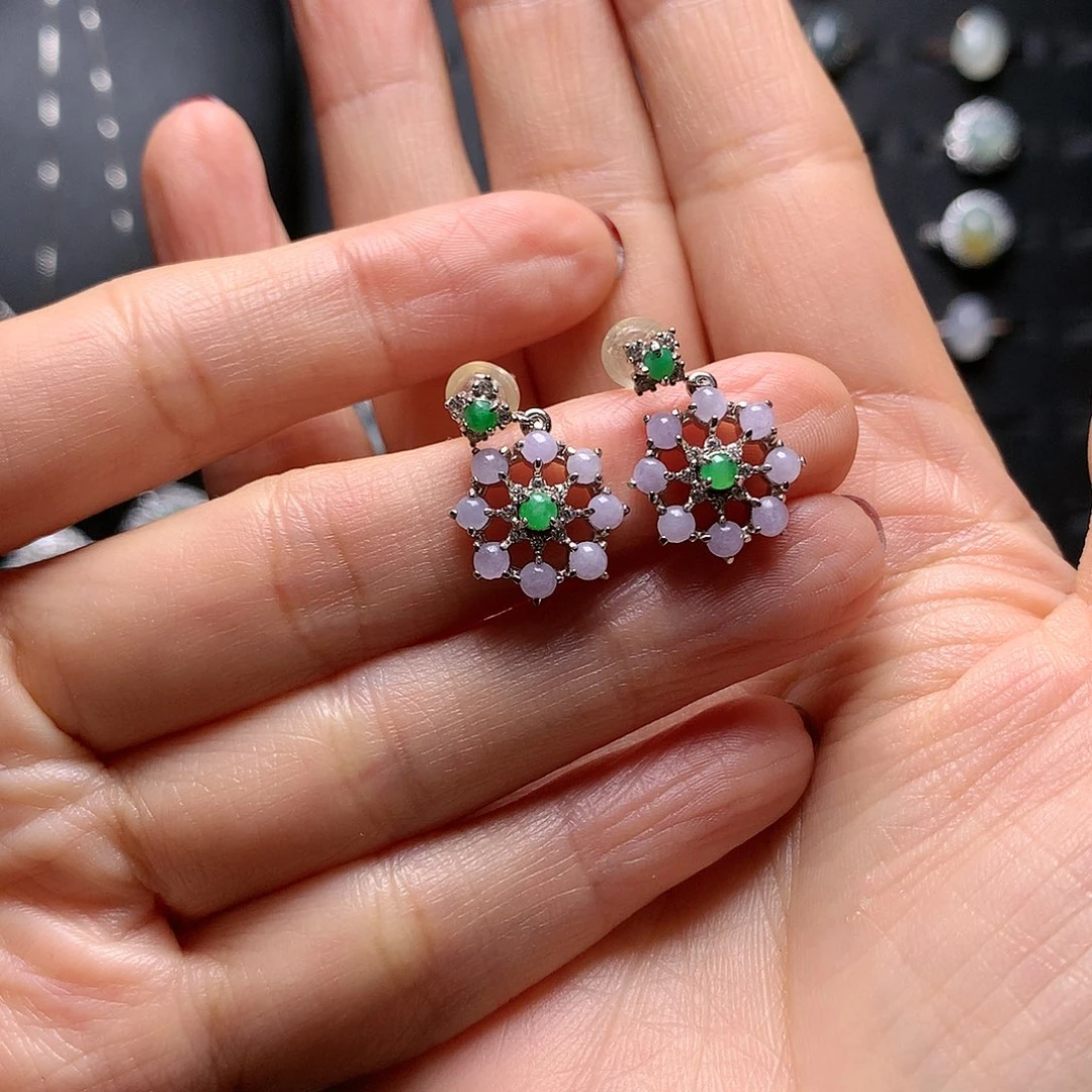 翡翠颈饰银S925镶嵌耳钉