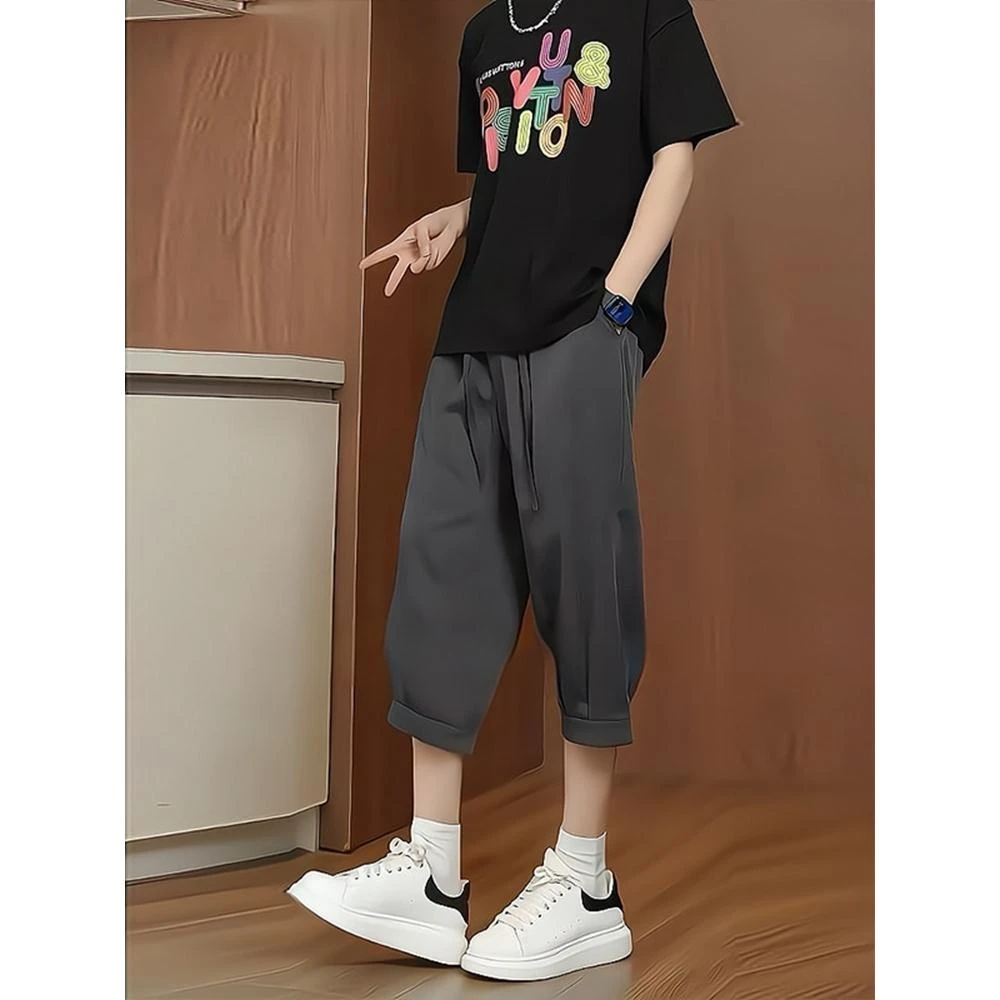 冰丝七分短裤男夏季薄款透气速干运动裤子垂感高级感痞帅休闲西裤