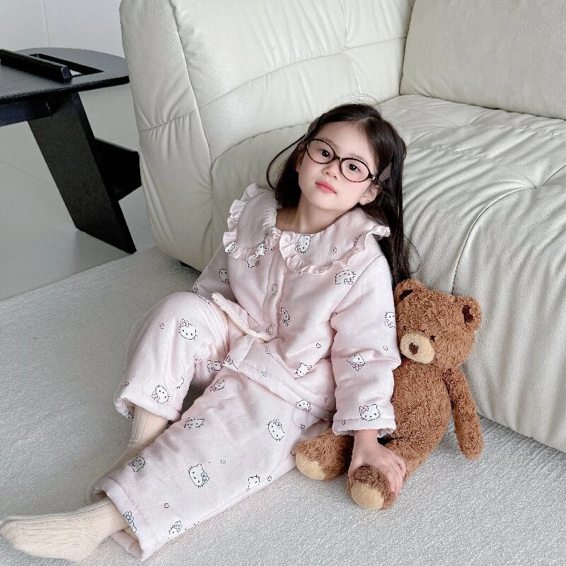 【160g丝棉】加厚加棉家居服套装D24217TZ鱼子酱品牌儿童女童