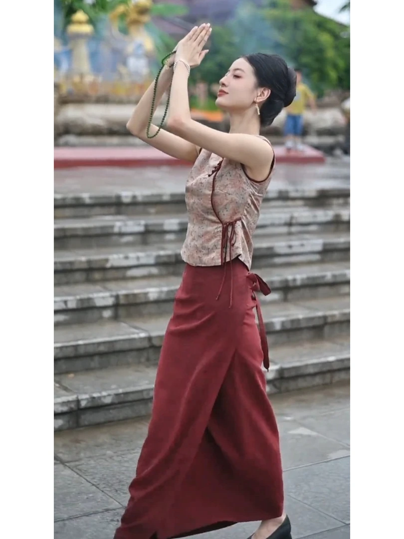 新中式禅意古风少女减龄轻熟穿搭红色斜襟旗袍裙子巨好看国风套装