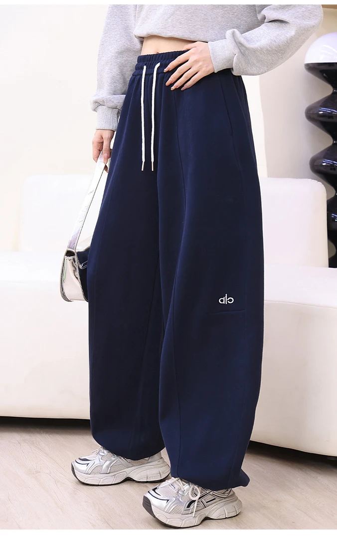 秋冬新款加厚复合高腰刺绣显瘦时尚百搭休闲裤弯刀阔腿裤【2589】