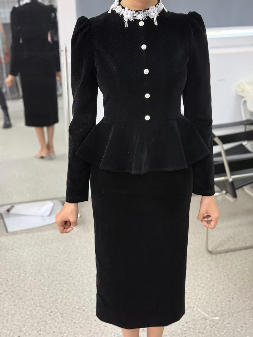 【十七定制】·黑色名媛拼接高级轻奢收腰显瘦气质裙子22001