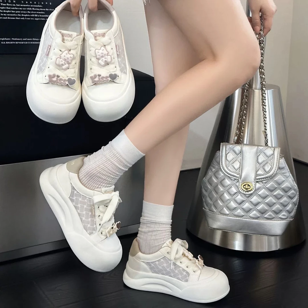 厚底夏季透网饼干鞋板鞋休闲鞋女鞋学生鞋ins网面圆头百搭运动