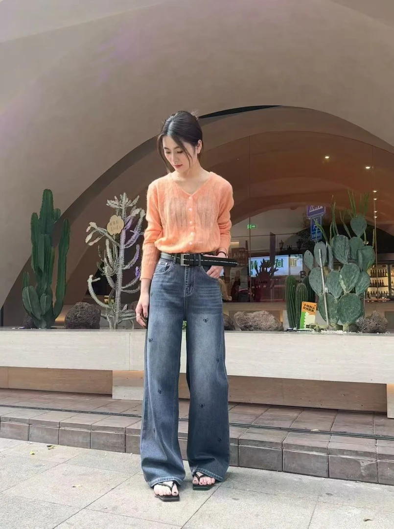 JUYU#高街宽松高腰窄版阔腿裤#7058（裤长105cm 腰围66）