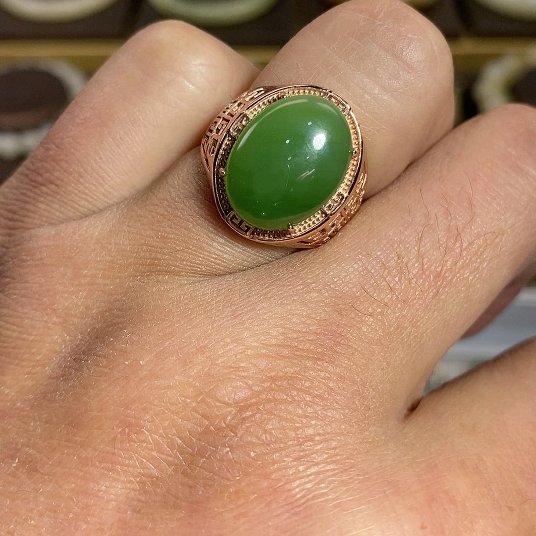 【闪购商品】银S925镶嵌戒指和田玉（碧玉）