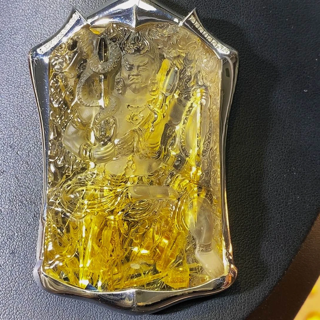 水晶银S925镶嵌颈饰天然藏品钛晶板钛不动明王超大尺寸吊坠
