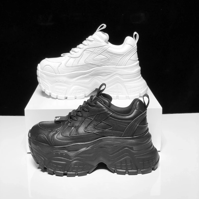 欧洲站2025新款炸街老爹鞋女真皮厚底增高8cm休闲运动鞋轻便透气