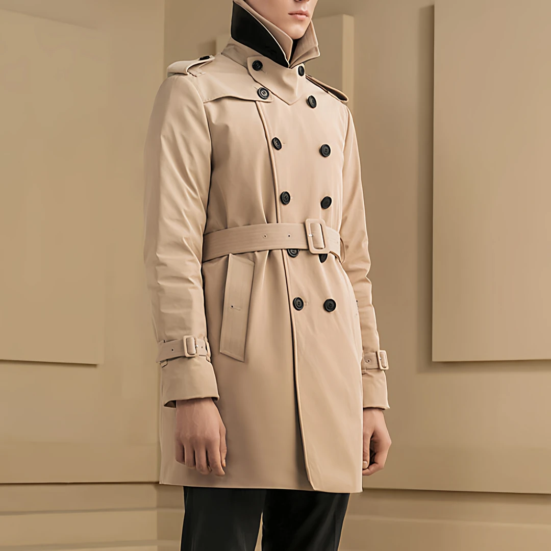 H1219波家同款男羽绒风衣 白鹅绒商务保暖三防面料外套 内胆可拆