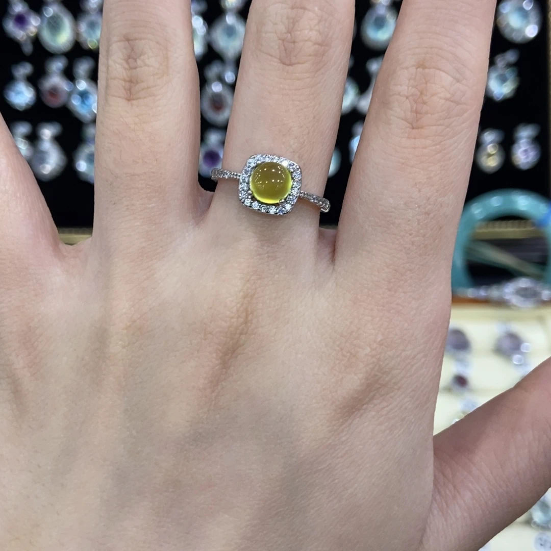 蛇纹石玉银S925镶嵌戒指