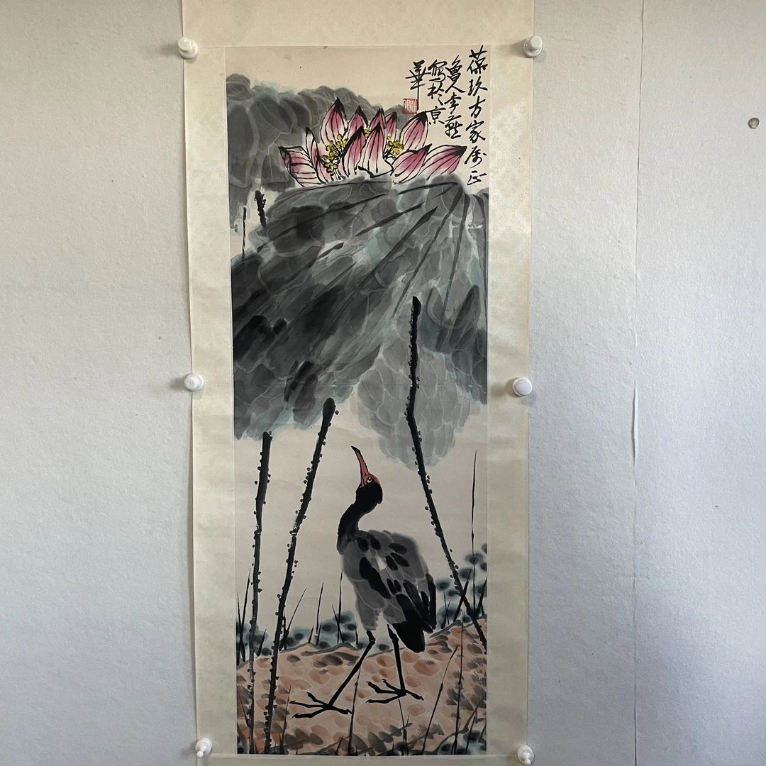 CC010李燕 花鸟 纸本设色 立轴 130×47cm
