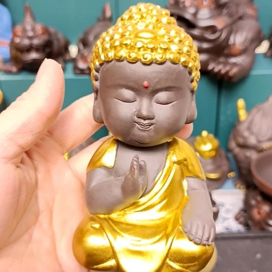 茶宠紫砂金装如来茶宠摆件