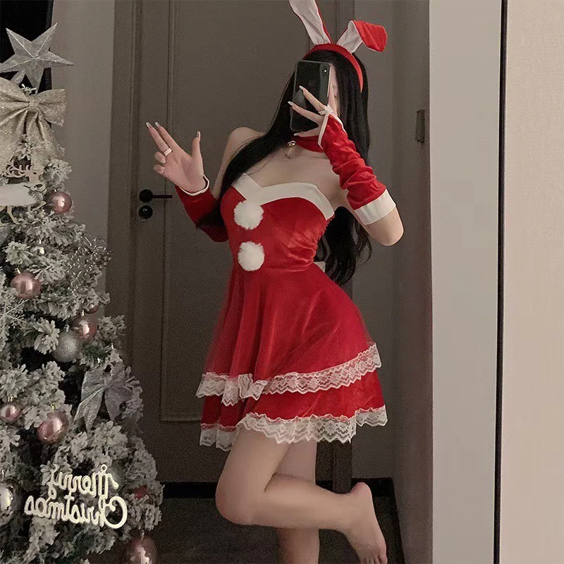 姿趣情趣内衣性感圣诞兔女郎制服诱惑激情套装新年战袍短外袍