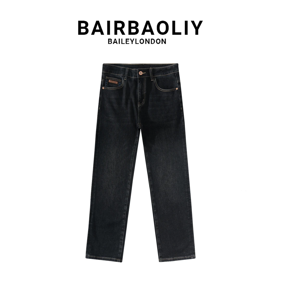 BAIRBAOLIY秋冬季厚款抓毛牛仔裤新款男百搭时尚复古直筒休闲裤子
