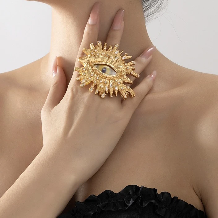 黄铜戒指 复古个性夸张眼睛戒指文艺小众ins金色网红气质戒指饰品