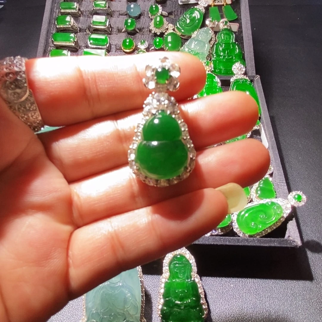 翡翠银S925镶嵌吊坠(赠链)A货翡翠15