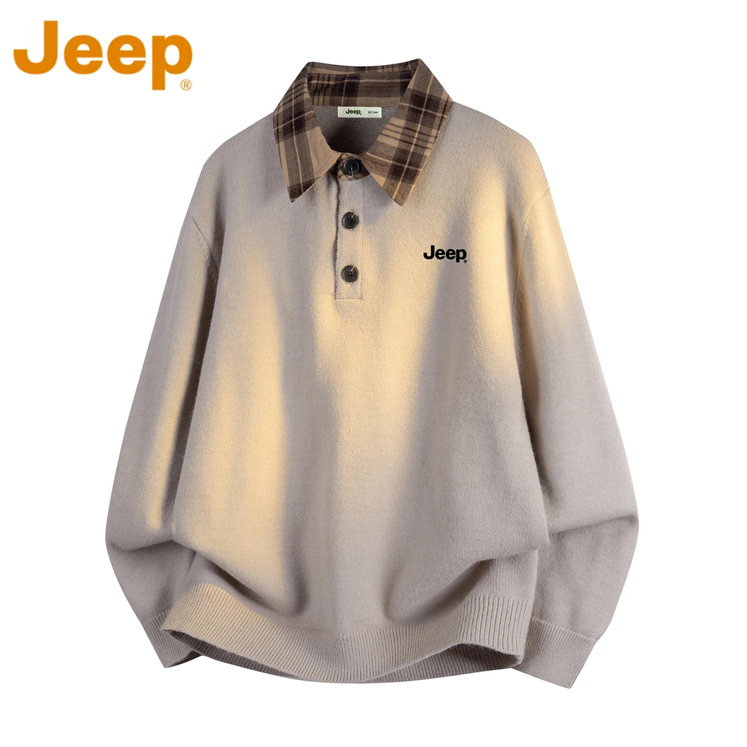 JEEP吉普假两件衬衫领毛衣男款2025新款冬季韩系内搭针织打底衫男
