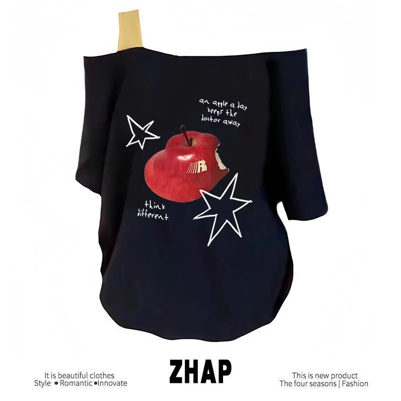 【ZHAP】新款单肩露肩吊带宽松短袖t恤女爆款特色流行通勤宽松百搭
