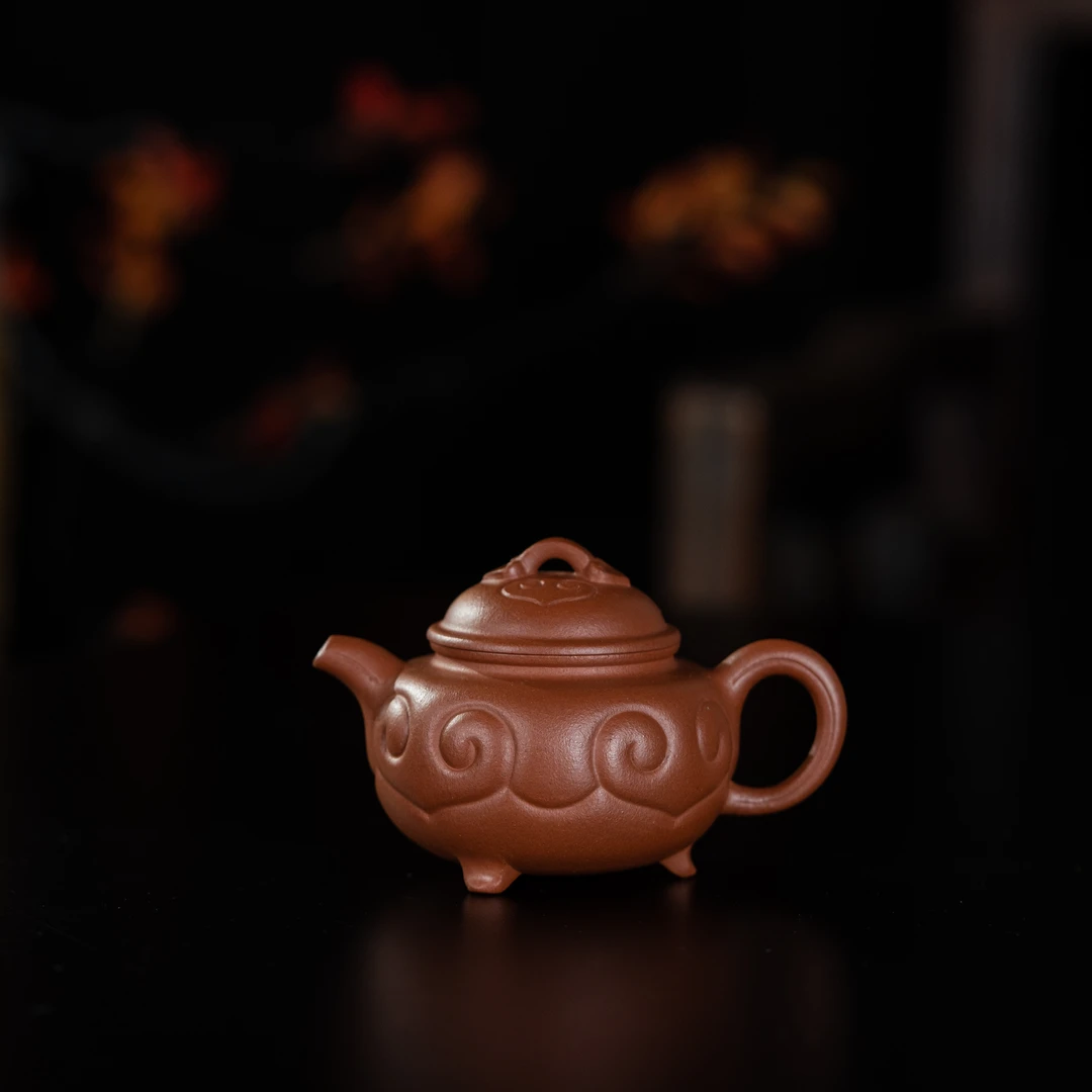 珽珽茶器 三足小如意 陈洁制 40目老朱砂 130cc 家用紫砂壶
