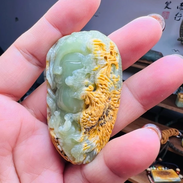 纯天然河磨玉一心向佛挂坠