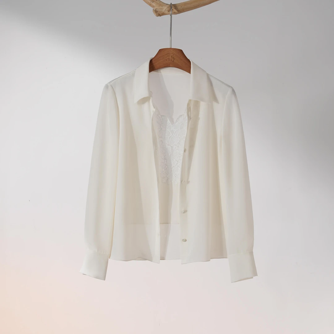 西子/桑蚕丝高级法式假两件白色衬衣/SYHJ140